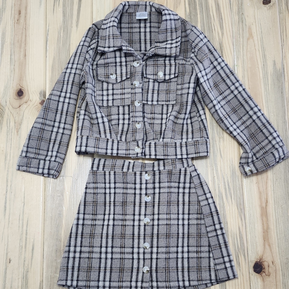 Sparkle In Pink Plaid Button-Down Kids Skirt Set Clueless Vintage Y2K Size 7